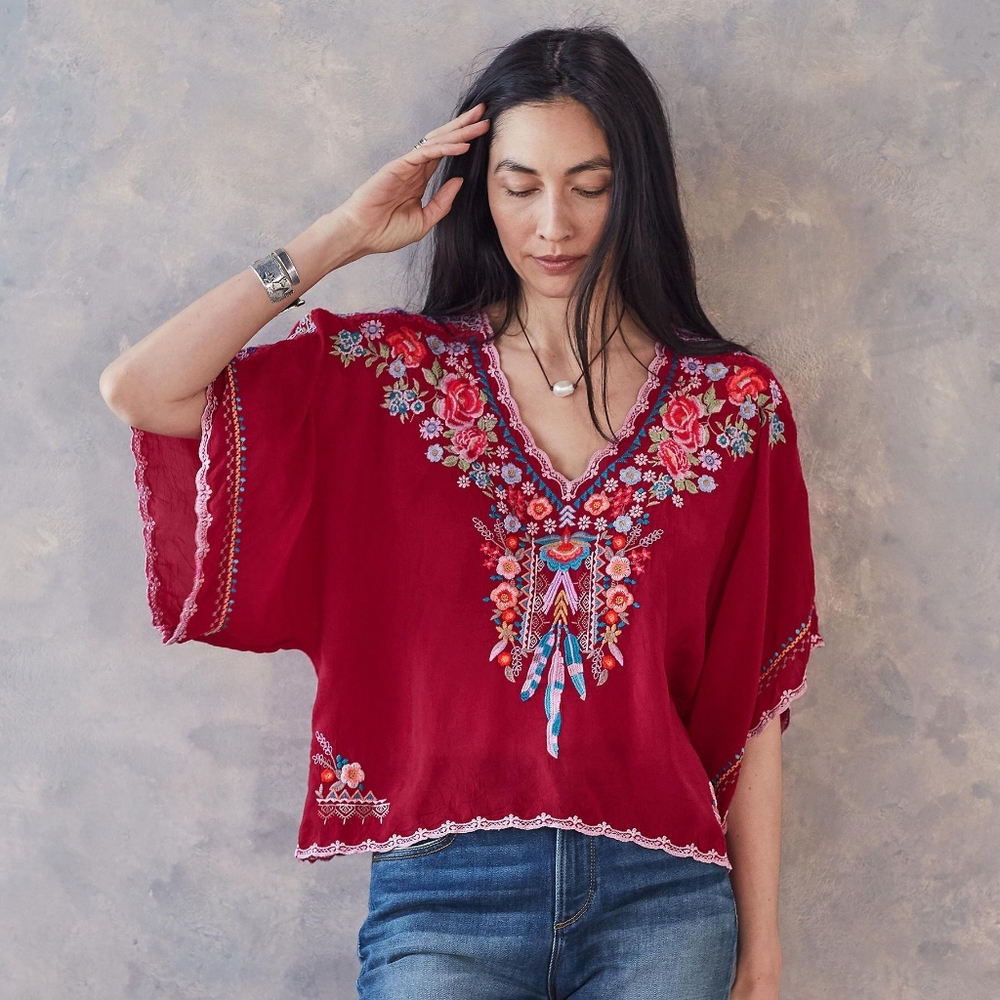 Johnny Was Klarah Embroidered Floral Top Small